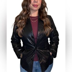 Vintage 100% Embossed Croc Leather 3 Button Front Jacket